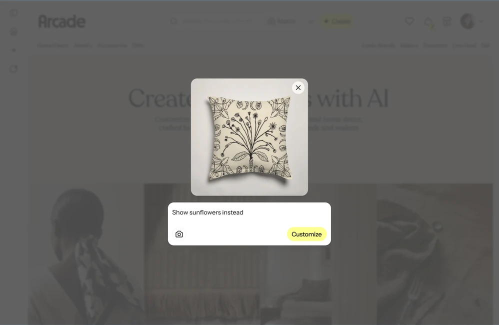 Arcade product card with the Edit with AI action