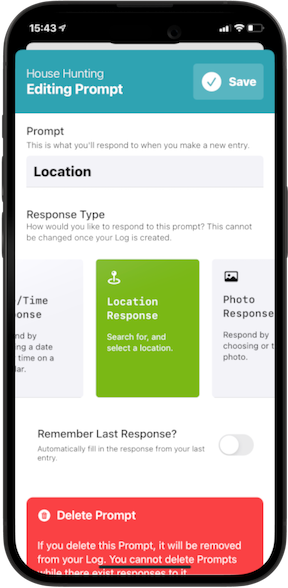 screenshot of the prompt editing screen of my app, Logger.